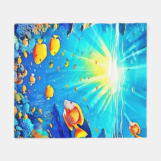 Sunlit Reef Life Glow Kunst Fleecedecke (Vorderseite (Horizontal))