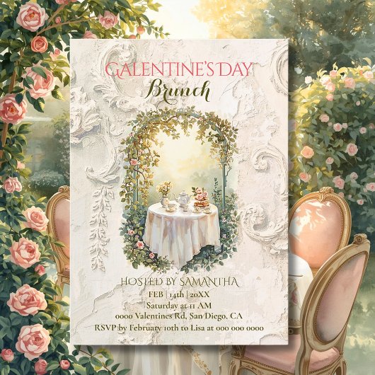 Sunlit Rococo Garden Arch Galentine Brunch Florals Einladung