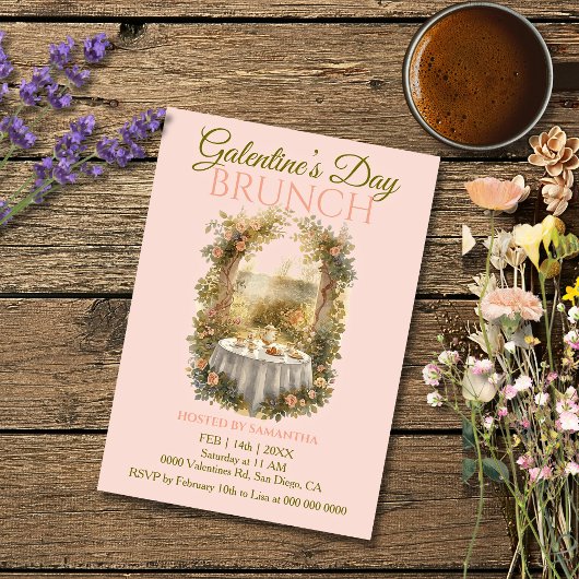 Sunlit Rococo Garden Galentine Brunch Florals Tea Einladung