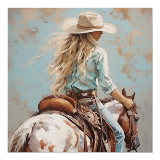 Sunlit Saddles: Cowgirl Wall Art Poster (Vorderseite)