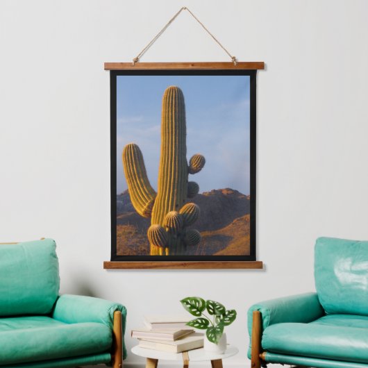 Sunlit Saguaro Cactus Wandteppich Mit Holzrahmen (Wohnzimmer)