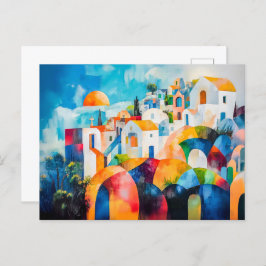 Sunlit Santorini in expressiven Farben Feiertagspostkarte