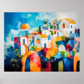 Sunlit Santorini in expressiven Farben Poster (Vorne)