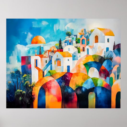 Sunlit Santorini in expressiven Farben Poster (Vorne)