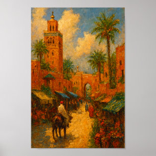 Sunlit Spaziergang durch Marrakech Marocco Vintag Poster