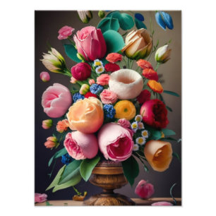 Sunlit Still Life: Vibranly Bouquet in Glass Vase Fotodruck
