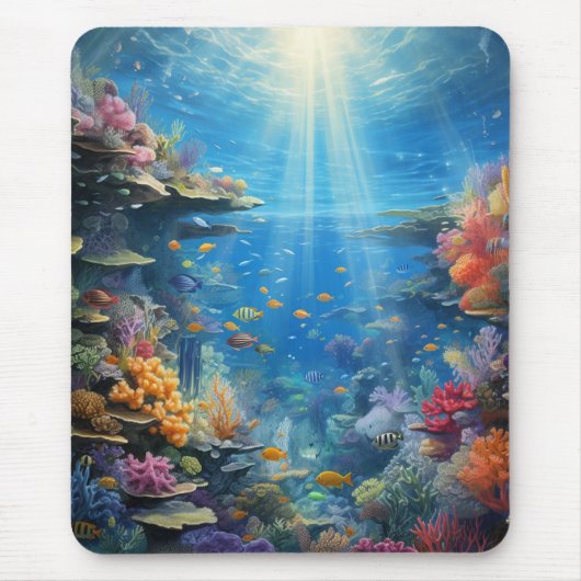 Sunlit Tropical Underwater Coral Reef Mousepad (Vorne)