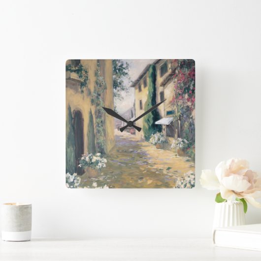 Sunlit Villa I Quadratische Wanduhr (Zuhause)