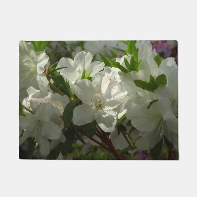 Sunlit White Azaleas Schöne Frühlingsblumen Fußmatte (Vorderseite)