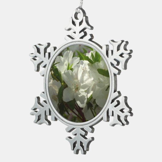 Sunlit White Azaleas Schöne Frühlingsblumen Schneeflocken Zinn-Ornament (Rechts)