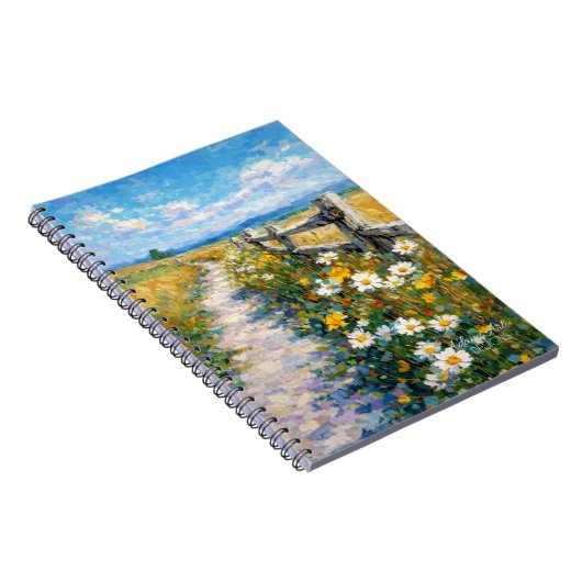 Sunlit Wildflower Path Impressionist Meadow Notizblock (Rechte Seite)