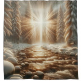 "Sunlit Winter Forest Cross" Duschvorhang (Vorderseite)