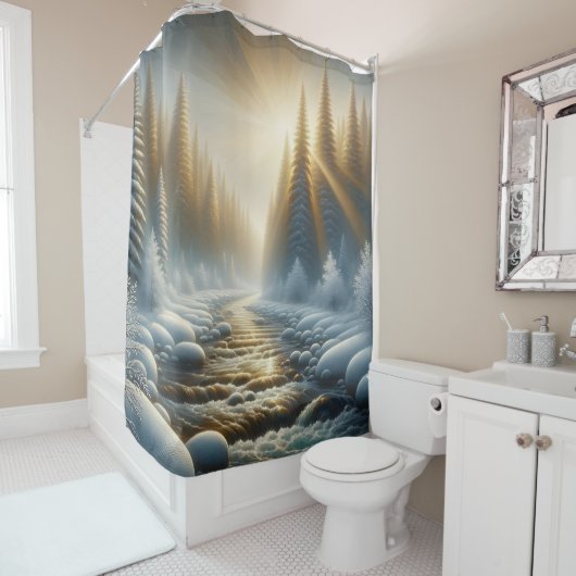 "Sunlit Winter River Scene" Duschvorhang (Beispiel)