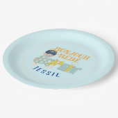 Sunny Aqua Bonjour Boy Baby Pappteller (Schrägansicht)