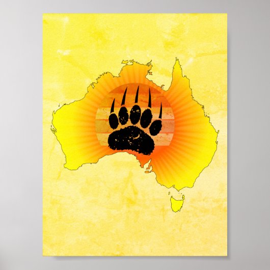 Sunny Australia Map Bear With Retro Sunset Poster (Vorne)