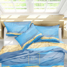 Sunny Azur Ocean Surf Waves Blue Gold Monogramme