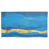 Sunny Azur Ocean Surf Waves Blue Gold Monogramme Kissenbezug (Vorderseite-Links)