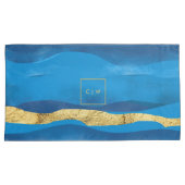 Sunny Azur Ocean Surf Waves Blue Gold Monogramme Kissenbezug (Vorderseite-Rechts)