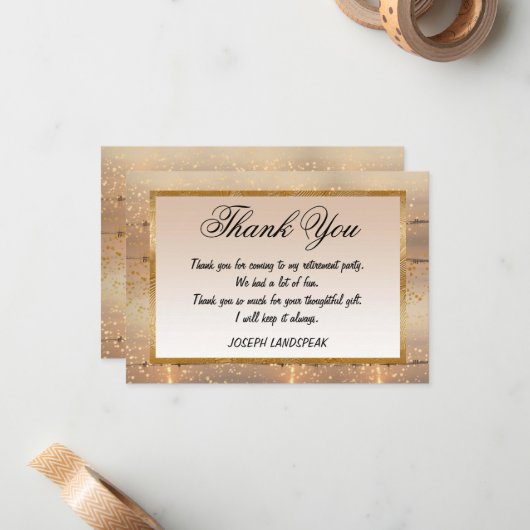 Sunny Beach & Gold Confetti-Pension Danke Mitteilungskarte (Vorderseite/Rückseite Beispiel)