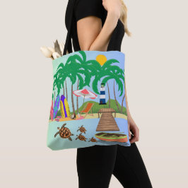 Sunny Beach Insel Schildkröten Leuchtturm Print Tasche