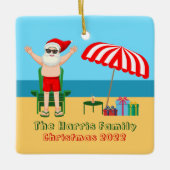 Sunny Beach Santa Claus Niedlich Custom Christmas Keramikornament (Vorderseite)