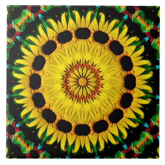 Sunny Black Mit Augen Susan Rudbeckia Mandala Abst Fliese (Vorderseite)