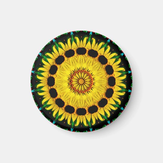 Sunny Black Mit Augen Susan Rudbeckia Mandala Abst Magnet (Vorne)