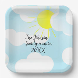 Sunny Blue Summer Sky mit Clouds Family Wiedersehe Pappteller