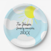 Sunny Blue Summer Sky mit Clouds Family Wiedersehe Pappteller (Vorderseite)