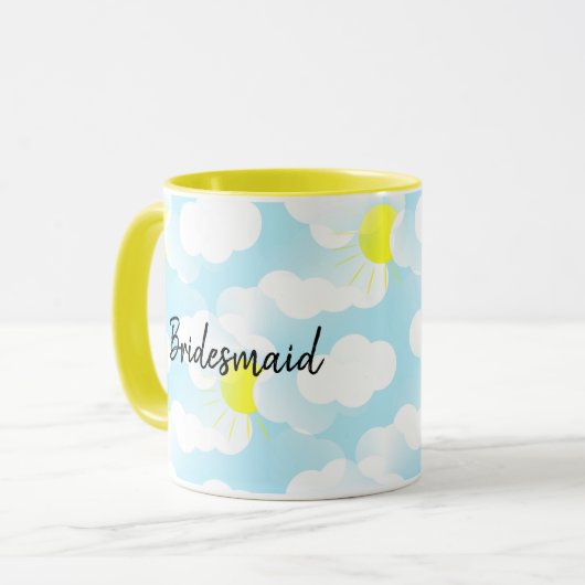 Sunny Blue Summer Sky mit Clouds Name Bridesmaid Tasse (Vorderseite Links)
