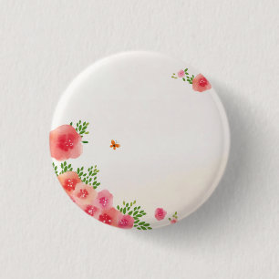 Sunny Blush Pink Blume Butterfly Aquarell Button