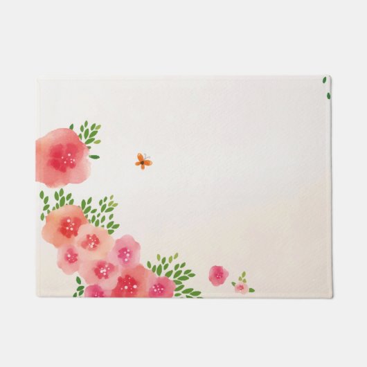 Sunny Blush Pink Blume Butterfly Aquarell Fußmatte (Vorderseite)