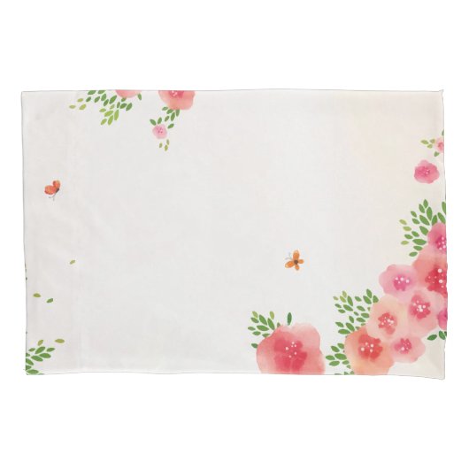 Sunny Blush Pink Flowers Butterfly Watercolor Kissenbezug (Vorderseite)