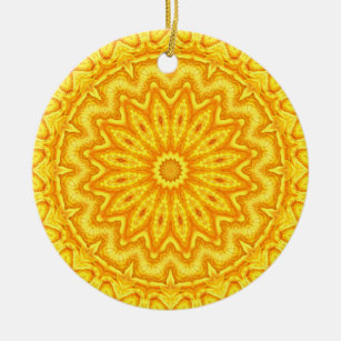 Sunny Bright Yellow Mandala Kaleidoscope Keramikornament