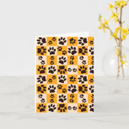 Sunny Cat Paw Print Checkerboard Karte