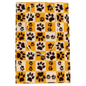 Sunny Cat Paw Print Checkerboard Mittlere Geschenktüte (Vorderseite)