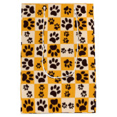 Sunny Cat Paw Print Checkerboard Mittlere Geschenktüte (Rückseite)