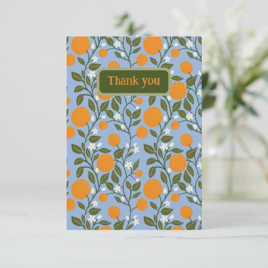 Sunny Citrus Orange Grove Muster Dankeskarte (Stehend Vorderseite)