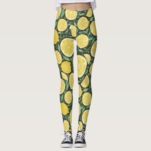 Sunny Citrus Symphony lemons Muster Leggings (Vorderseite)