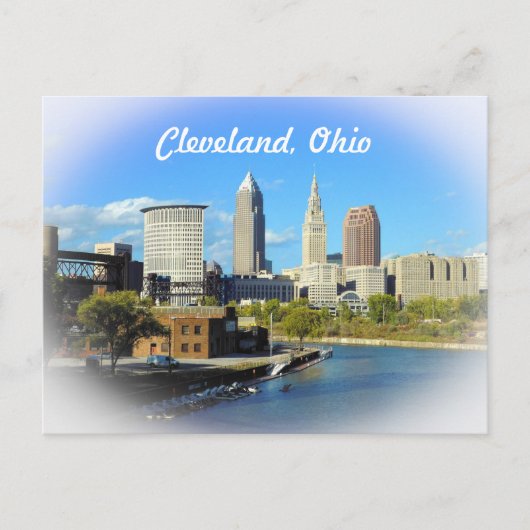 Sunny Cleveland River Skyline Postkarte (Vorderseite)