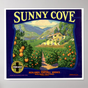 Sunny Cove Brand Redland Foothill Groves Etikett Poster
