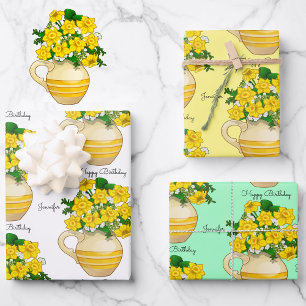 Sunny Daffodils Happy Birthday Add Name 3 Geschenkpapier Set