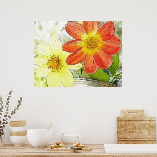 Sunny Dahlias Poster (Küche)