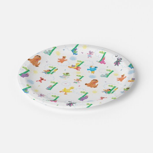 Sunny Day Sesame Street Pattern Pappteller (Schrägansicht)