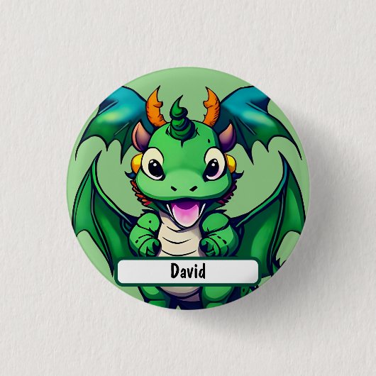 Sunny der freundliche Drache mit Custom Nametag Button (Vorderseite)