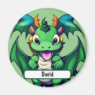 Sunny der freundliche Drache mit Custom Nametag Magnet