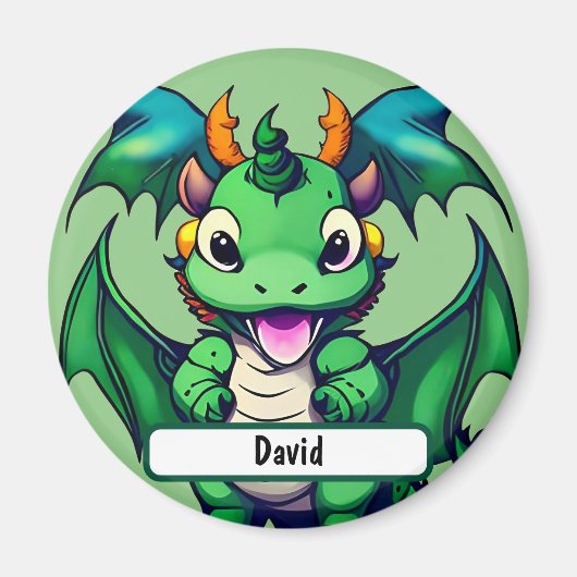Sunny der freundliche Drache mit Custom Nametag Magnet (Vorne)
