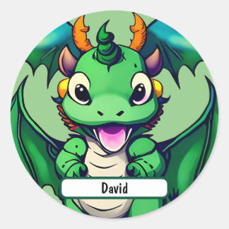 Sunny der freundliche Drache mit Custom Nametag Runder Aufkleber