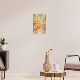 Sunny European Street Cosy Architecture Travel Art Poster