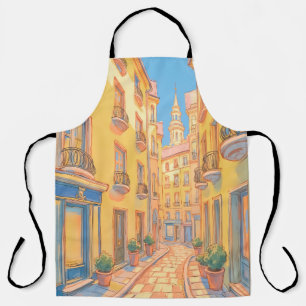 Sunny European Street Cosy Architecture Travel Art Schürze